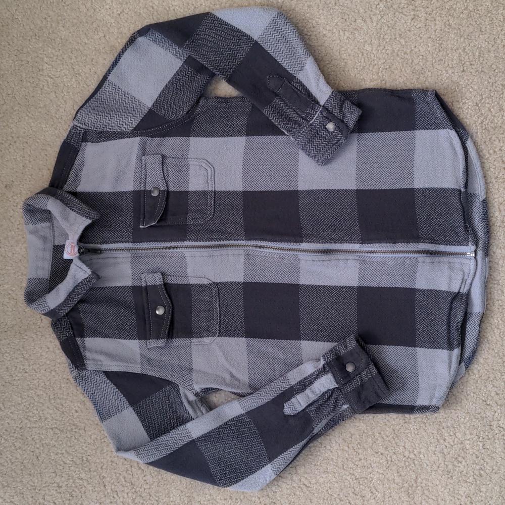 Boys Lightweight Gray Checked Shirt Jacket (Size L 10-12)